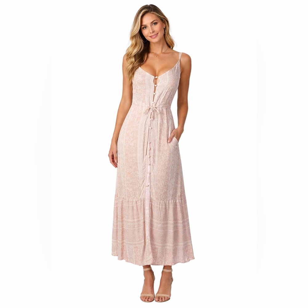Chelsea & Violet floral light pink and white boho maxi button-down sun dress